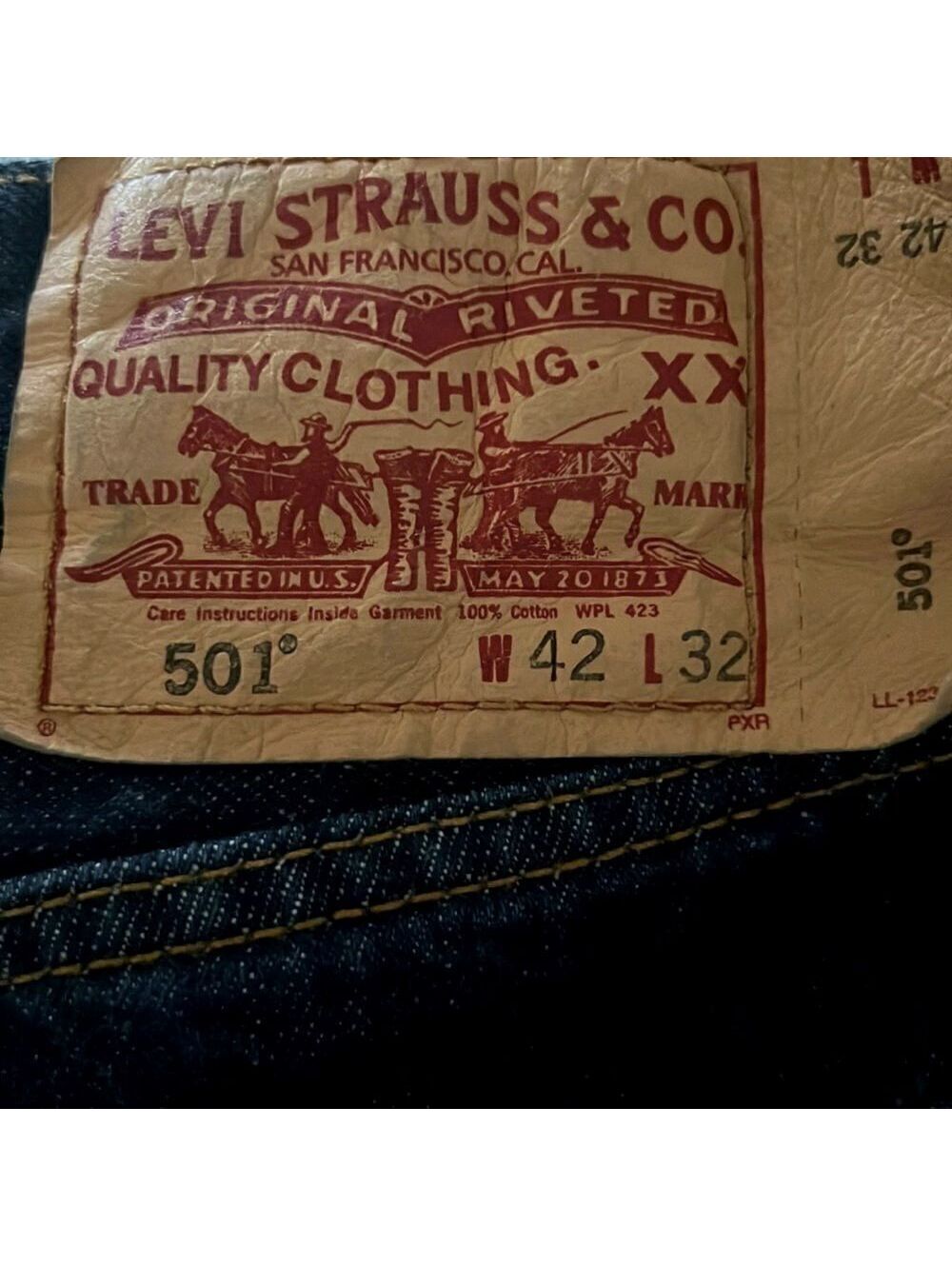 Vtg 90s Y2K Men Levi's 501 XX Button Fly Dark Wash Rigid Denim Straight Jean 42 - Picture 9 of 12